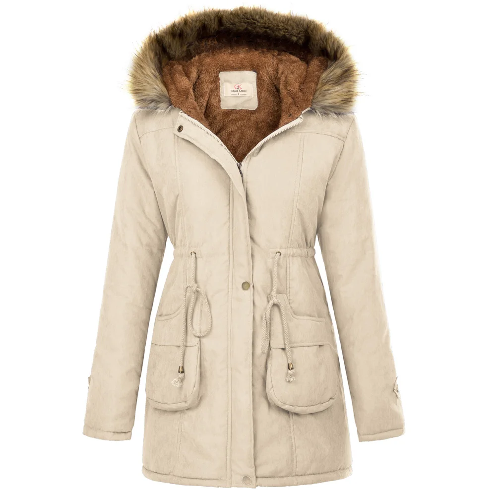 

2019 winter warm coat Women Thicken overcoat Fleece Lined pockets zipper Outerwear ladies long coat hooded