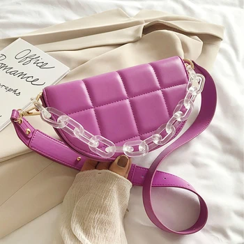 

PU Leather Lattice Saddle Bags Small Semicircle Crossbody Bags For Women 2020 Female Transparent Acrylic Chain Shoulder Handbags