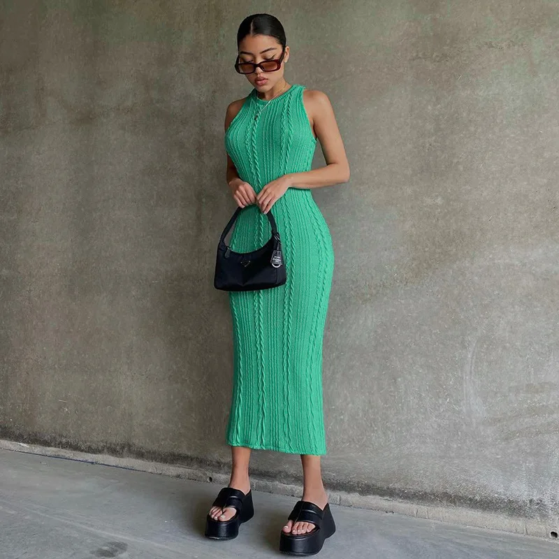 Gymystar 2021 New Autumn Fashion Sleeveless Round Neck Dresses Women Casual Sexy Bodycon Midi Dress For Women