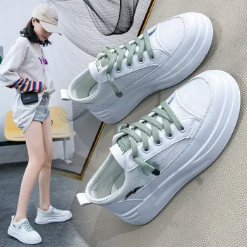 

Women Sneakers Through Network White Shoes Female Summer New Breathable Thick Mesh Shoes