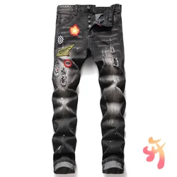 Dsq Jeans alta calidad Hiop Hop Casual personalidad parche tela DSQ2 hombres Pantalones