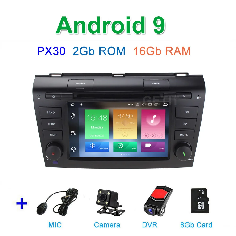 PX6 Автомобильный DVD стерео Мультимедиа Радио Android 9 для Mazda 3 2003~ 2009 4G ram - Цвет: PX30 CAM DVR SD
