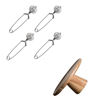

1Pcs Elevated Wooden Cake Tray Creative Food Tray & 4 Pcs Leaf Tea Snap Ball and Tea Net Stainless Steel Strainer