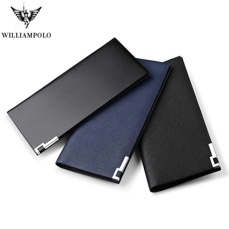 

Men Genuine Leather Long Thin Clutch Wallet WILLIAMPOLO 13 Credit Card And Business Card Holder Fashion Slim Purse Minimalist