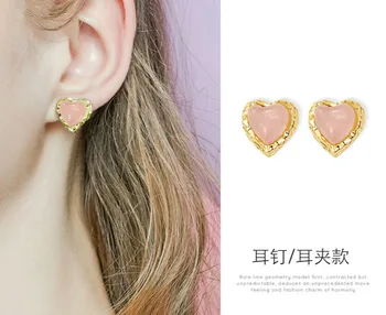 

1.3cm top quality Women jewelry gold pink heart girlfriend valentines gift heart shape 925 silver earring lovers best cute gift