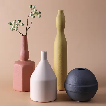 

MODERN COLORED POTTERY GEOMETRY VASE MINIMALIST CERAMICS MODEL FLOWER STAND ART HANDWORK ORNAMENT CRAFT ROOM DECOR ACCESSORIES