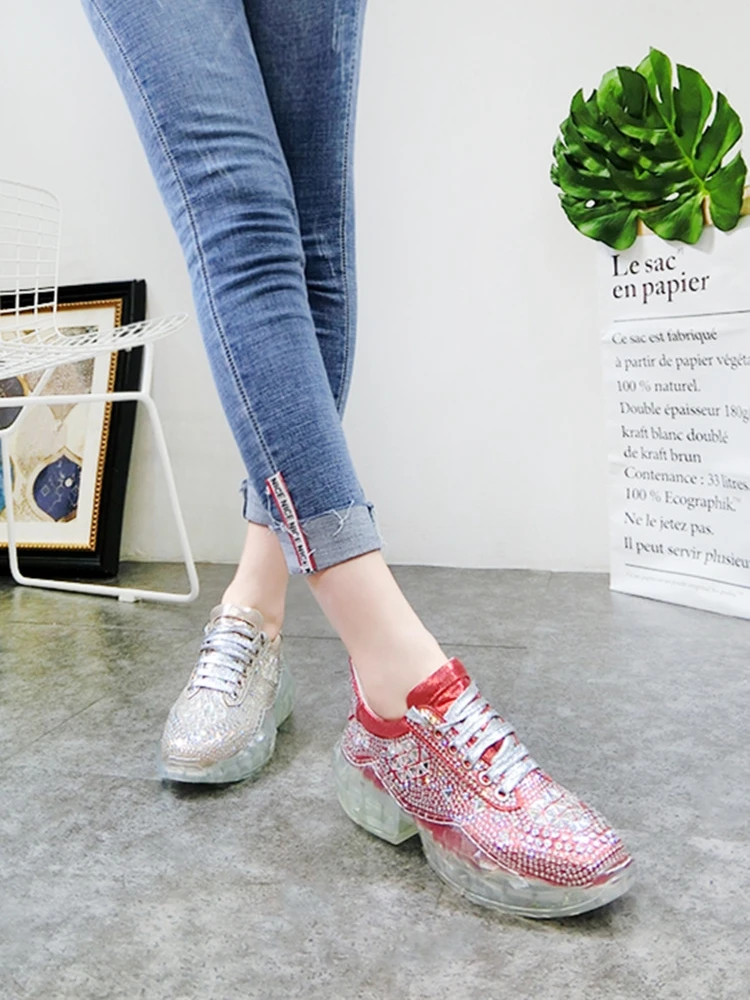 

Spring new rhinestone full diamond tie with thick bottom muffin wedge with jelly shoes old shoes sneakers women's shoes