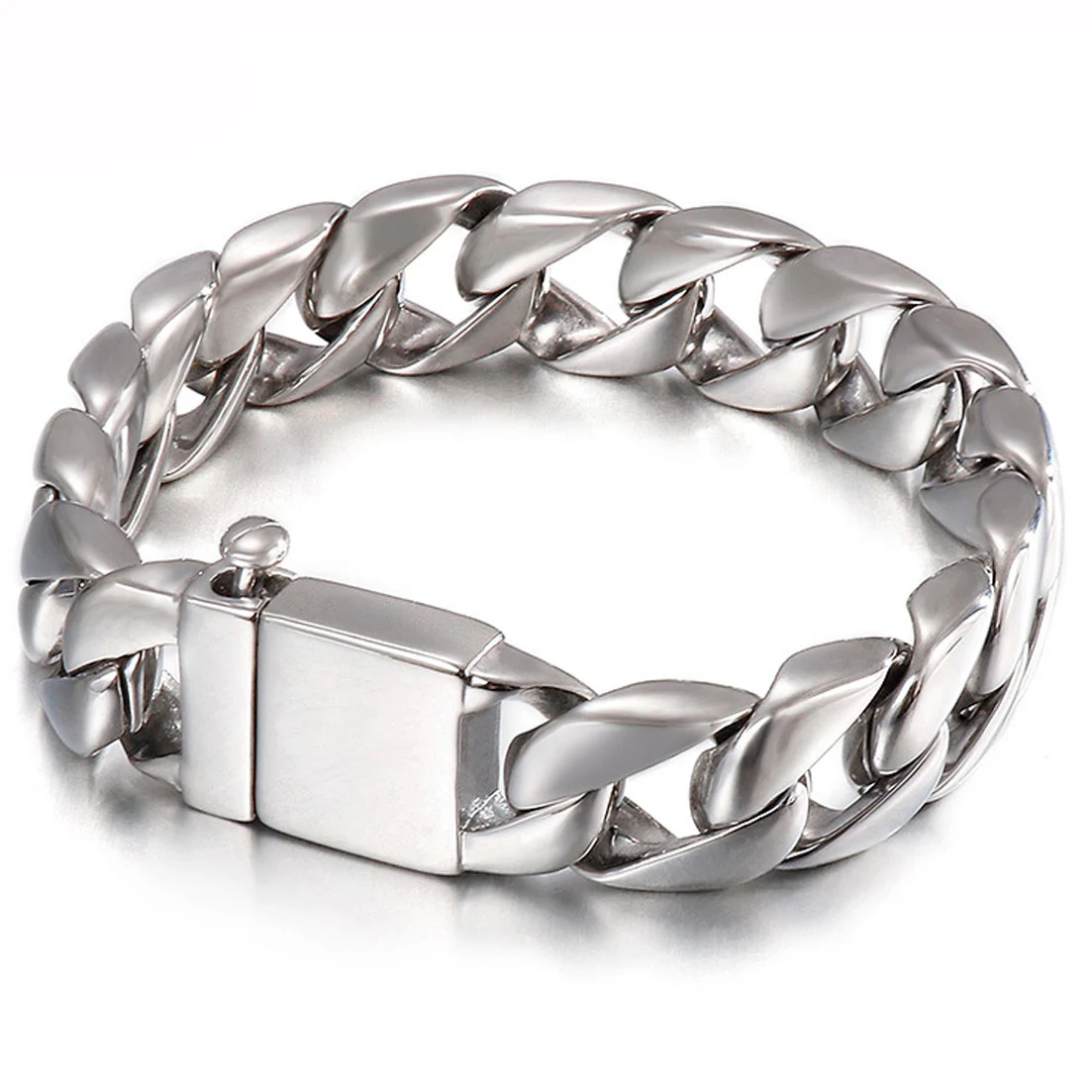 15mm Silver Color/Gold Tone Stainless Steel Bangle Curb Cuban Link Chain Wrist Bracelet for Men Women Free Shipping Jewelry Gift