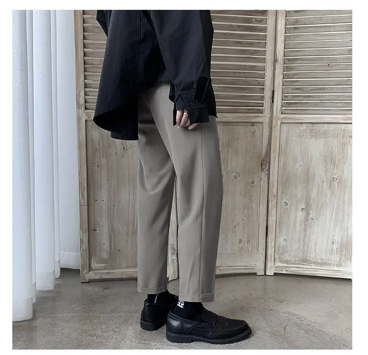 Осень и зима новые мужские осенние прямые брюки модные повседневные однотонные бархатные толстые маленькие брюки черные/серые