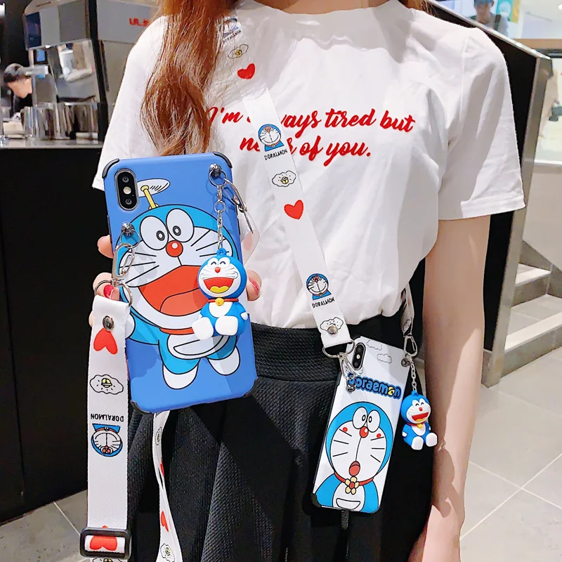 

for iphone XS max XR X Doraemon Stitch Sakura Soft phone Case For iphone 8plus 7P 6SP 7 8 6 6S Shnnosuke Cover shell +toy strap