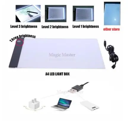 Dimmable A4 Led Light Pad,Tablet,Tools,Diamond Embroidery,Stencil Board USB Light Box Tracing Drawing Board Cable Zipper bag