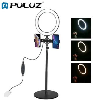 

PULUZ PKT3040 140cm Round Base Desktop Mount+Live Broadcast Dual Phone Bracket+LED Ring Vlogging Video Light Kits