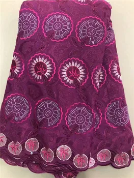 

New coming magenta African embroidry cotton lace fabric Swiss voile lace for dress VCH20 (5yards/pc) free shipping