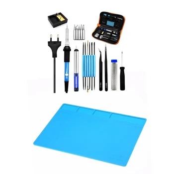 

20Pcs Accessories: 19Pcs Adjustable Temperature Soldering Iron Kit EU Plug & 1Pcs Heat Insulation Silicone Soldering Pad