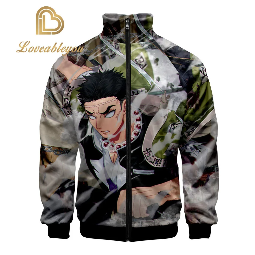 

Print Jackets Demon Slayer Kimetsu no Yaiba Zipper Jacket Men Women Stand Collar Jacket Breathe Coat Cosplay Costume