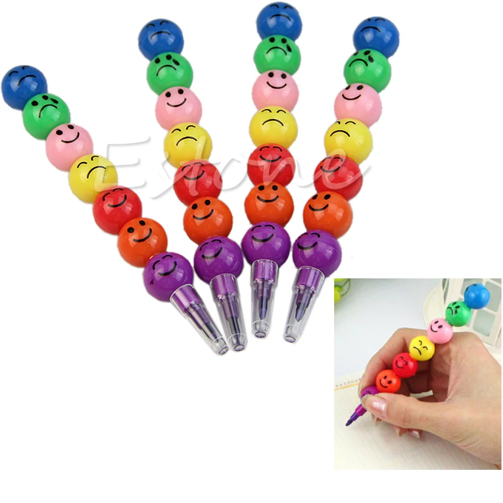 

7 Colors Cute Stacker Swap Smile Face Crayons Children Drawing Gift Drop Ship