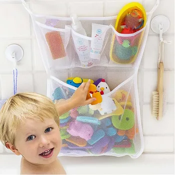 

Baby Child Toys Mesh Storage Bag Bathroom 3 Small 1 Big Lattice Suction Cup Baskets Organizer Bags 33*45cm