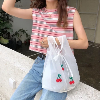 

Cherry Sweet Women Shopping Bag Organza Transparent Tote Female Purses Handbags for Outdoor Shopping Traveling Ornaments