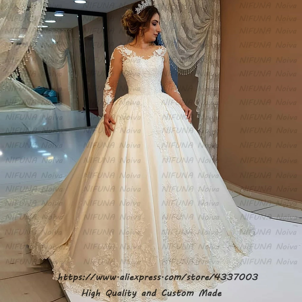 

trajes de novia Elegant Satin Dubai Wedding Dress 2019 Bride Dress Gorgeous Beaded Lace Ball Gown Wedding Dresses bruidsjurken