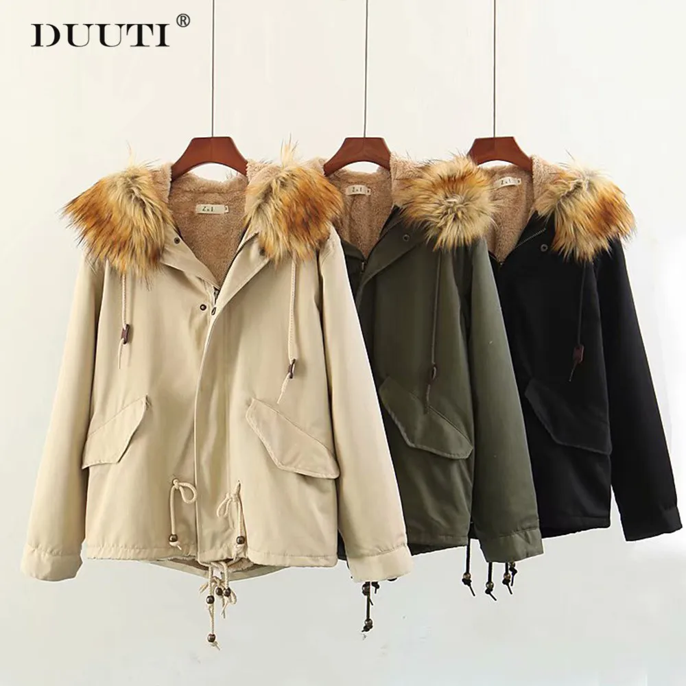 

DUUTI Women's Fur Collar Hooded Jacket Autumn Winter Warm Cargo Jacket Wild Style Long Sleeve Casual Thick Cotton Warm Coats D20