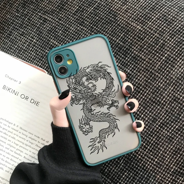 Fashion Vintage Chinese Dragon Print Phone Case for IPhone 12 11pro MAX 12 7 8 Plus X XR XS 6 S Plus SE2 Hard Back Cover Shell Dgreen Dragon 3