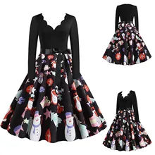 Robe trapèze Vintage à col en v pour femmes, tenue de soirée décontractée, Sexy et à la mode, avec imprimé de noël des années 1950