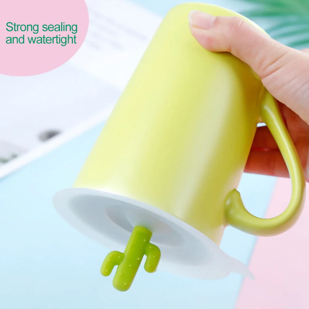 

Creative Cute 3D Cartoon Cactus Universal Anti-Dust Reusable Silicone Round Coffee Mug Glass Cup Lid Thermal Insulati 1Pc
