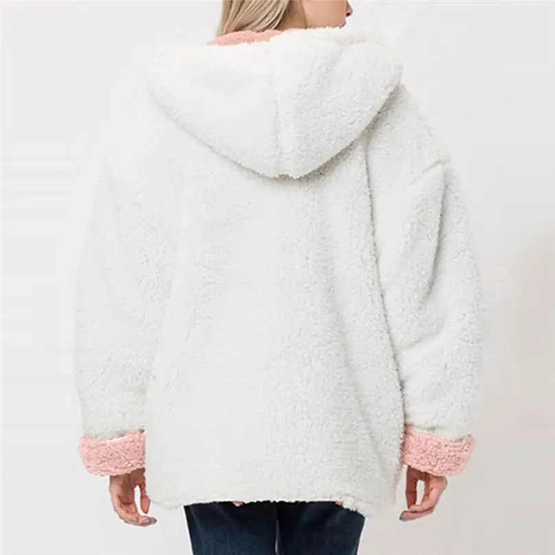2019 New Winter Reversible Jacket Women Fashion Faux Fur Hooded Plush Zipper Pocket Reversible Coats куртка женская 4A21 (20)