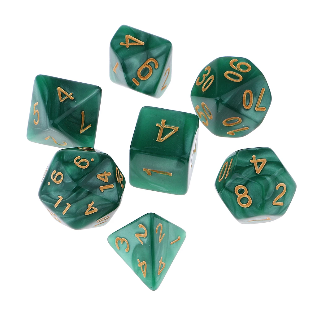 Зеленый 7 шт многогранные кости для подземелий и драконов TRPG MTG игры - Цвет: Зеленый