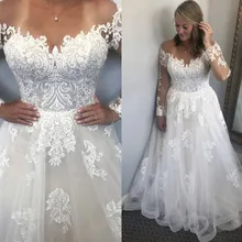 Formal Wedding Dress A-Line Full Sleeves Illusion Lace Appliques Bridal Gown Vestidos De Noiva Plus Size Hot Sale