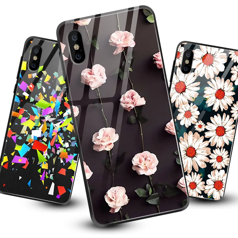 

for iPhone 5S SE 6 6S 7 8 Plus XR XS MAX Tempered Glass Case for Meizu M5 M6 M8 M9 Note 16th Plus Shockproof Printed Bloom Shell