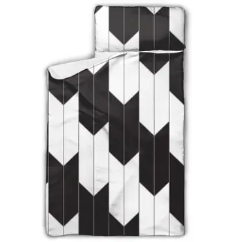 

Toddler Rolled Nap Mat Pad Anti-kick Quilt Artifact with Removable Pillow Black And White Geometric Baby Sleeping Bag