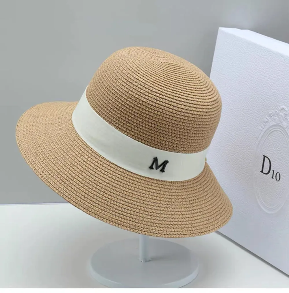 New Sun Hat Female Summer Women`s M Letter Dome Top Straw Cap Visor Caps Ladies Sun Beach Bowler Hats For Women04
