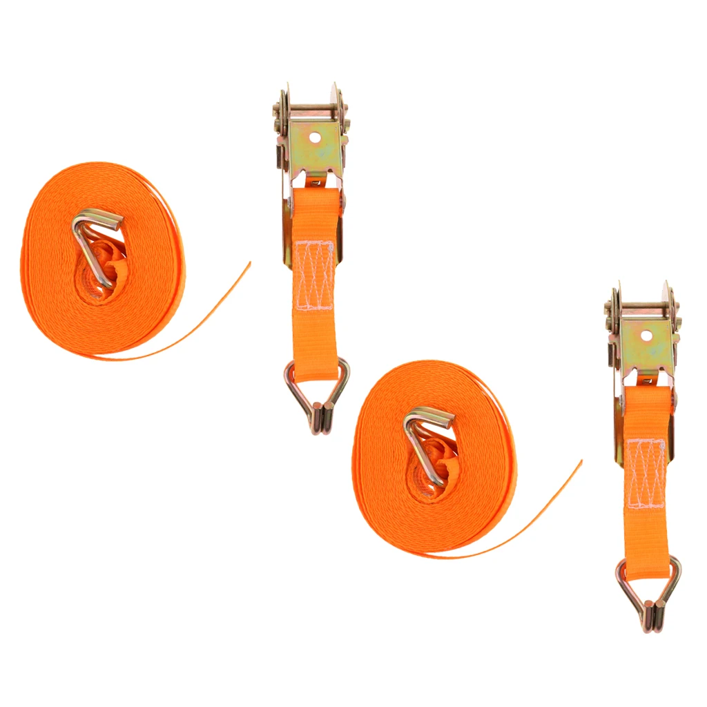 2Pieces Heavy Duty 6m 25mm Ratchet Tie Down Strap Webbing w/ Double J Hooks