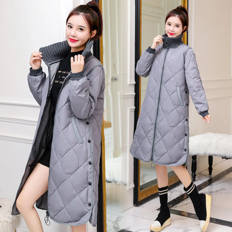 

2019 Autumn & Winter New Style Thick Loose Straight Slim Fit Slimming Elegant Solid Color Coat Cotton-padded Clothes Women's Mid