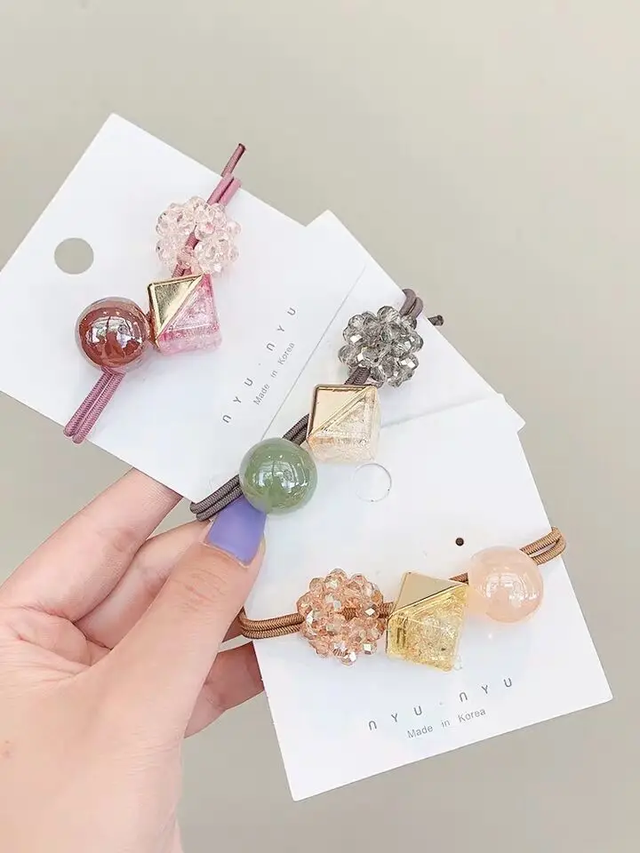 60 шт./лот DIY простой мульти жемчуг Геометрическая лента для волос Квадратные шарики двухслойные резиновые ленты Инструменты для укладки волос аксессуары HA1340