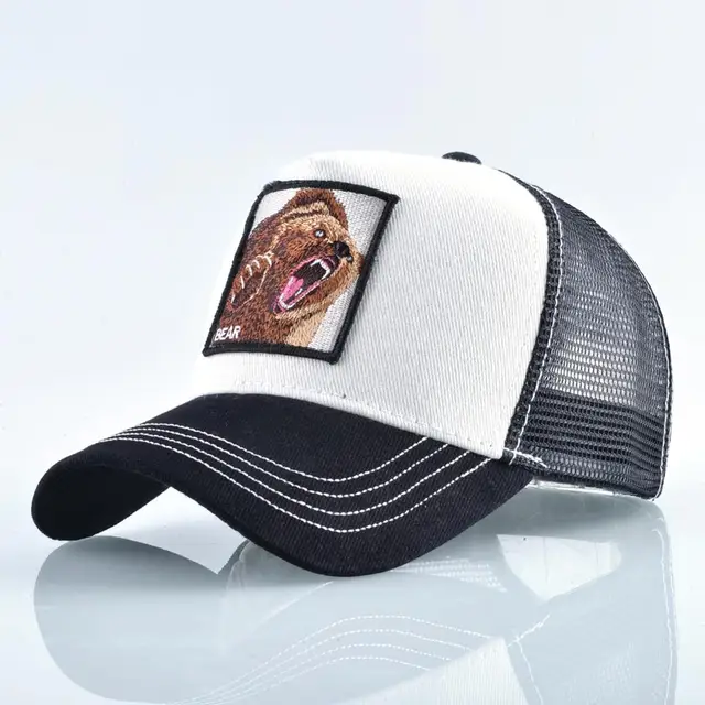 Fashion Animals Embroidery Baseball Caps Men Women Snapback Hip Hop Hat Summer Breathable Mesh Sun Gorras Unisex Streetwear Bone White Bear
