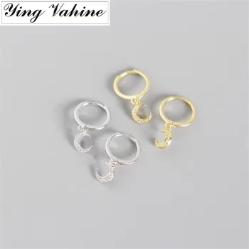 

ying Vahine 100% 925 Sterling Silver Sparkling & Shining Moon Pendant Stud Earrings for Women