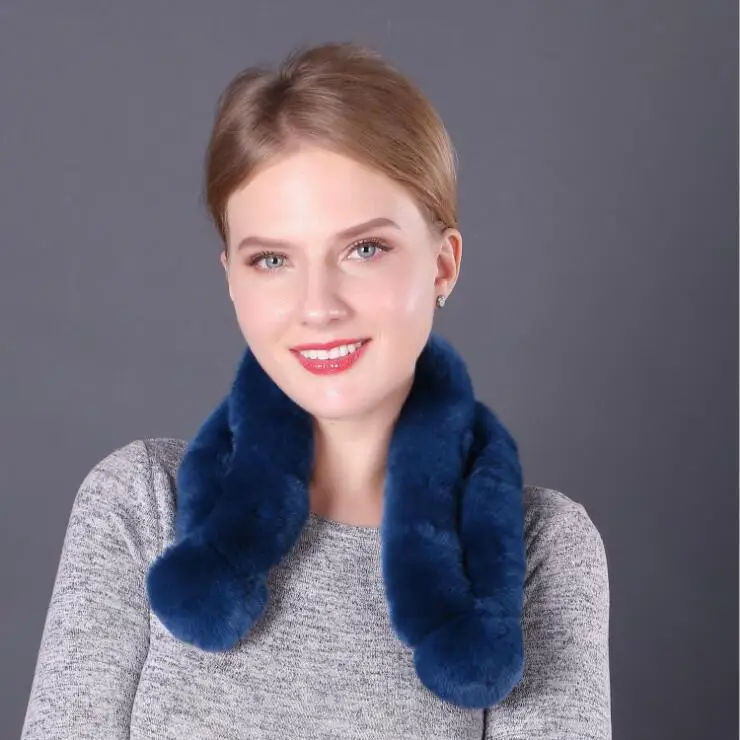 Blue scarf Зимний меховой шарф для женщин, модный двойной трубчатый плотный теплый кроличий мех, Одноцветный шарф-шаль для девушек, аксессуары для диких девушек - Цвет: Blue scarf