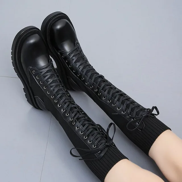 Lace Up Knitted Leather Boots  4