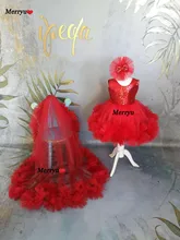 Sequin Flower Girl Dress with Detachable Train,Children Long Tail Princess Gown for Girl Pageant Wedding Dress First Communion