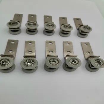 

10Pcs 2.55x0.74inch Bend Pipe Metal Bearing Pulley Block with Two Plastic Wheel for Sliding Door Window Cabinet