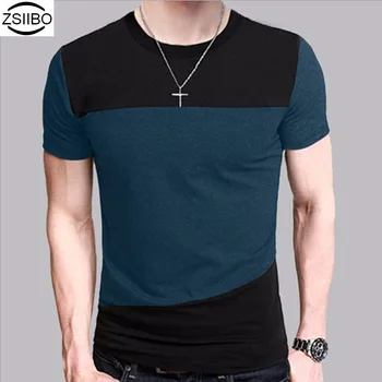 

ZHIJING Geometry Mixed Colors Cotton Mens T Shirt Slim Fit Crew Neck Short Sleeve Shirt Casual Tshirt Tee Tops Short Shirt