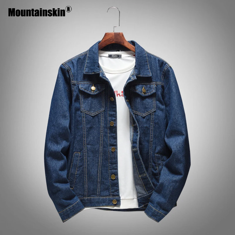 Мужская джинсовая куртка Mountainskin Облегающая с карманами модель SA734 в ковбойском
