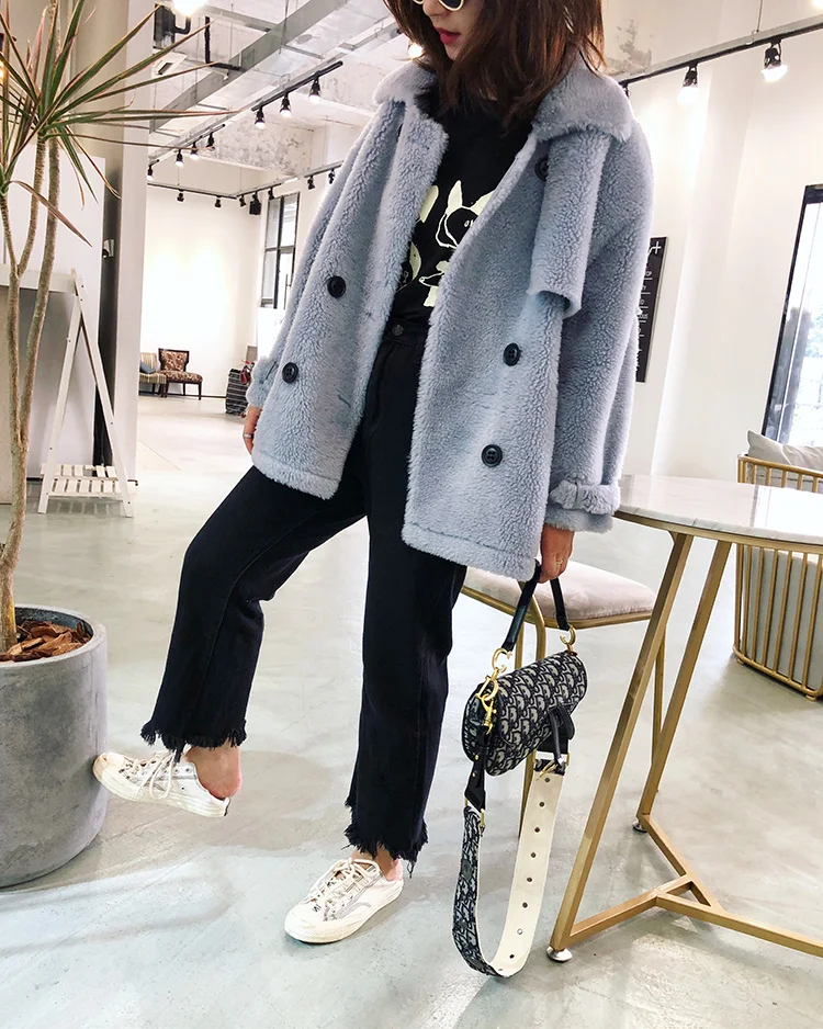 Harppihop rabbit fur Genuine Knitted coat for Women Raccoon Fur collar Jacket Trench Outwear fashion street party jacketC918