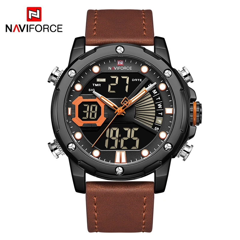 BOLBN NAVIFORCE, мужские часы, топ класса люкс, кожа, кварцевые наручные часы, светодиодный, цифровой, модные, светящиеся, водонепроницаемые, мужские часы, Relogio Masculino - Цвет: BOLBN