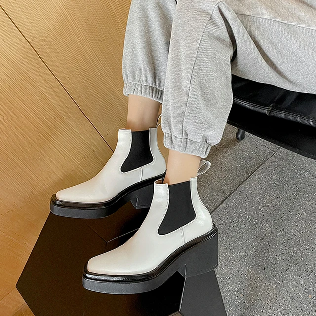 White Leather Handsome Chelsea Boots 