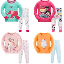 Повседневная хлопковая домашняя одежда для сна для мальчиков и девочек; комплекты одежды; детские пижамы с длинными рукавами и рисунком; комплект повседневной пижамы для девочек