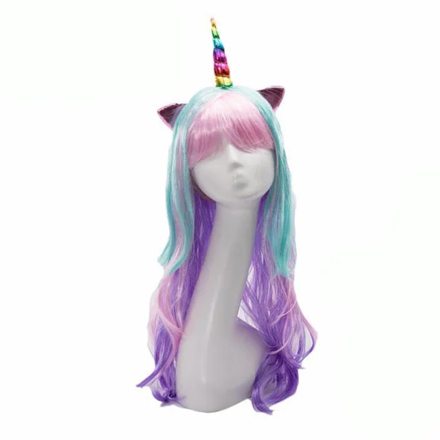 wig Детский карнавальный костюм единорога; костюмы на Хэллоуин для маленьких девочек; Фантазийная праздничная одежда; комбинезон для маленьких девочек; Детский Рождественский Костюм - Цвет: wig