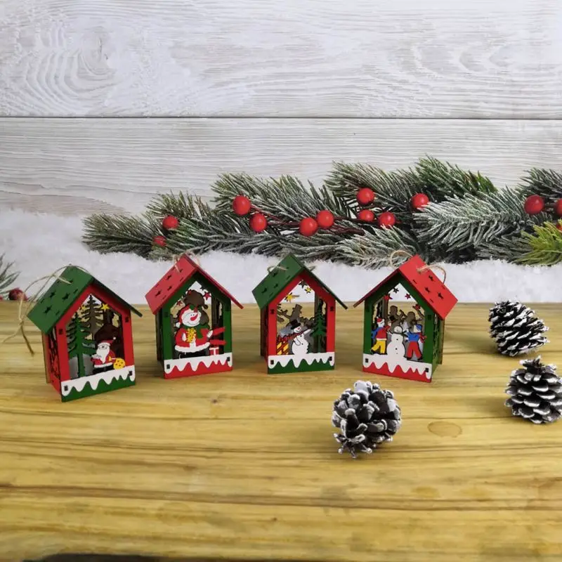 4 шт./компл. Светодиодный светильник DIY деревянный домик, вилла рождественские украшения Висячие Xmas Tree